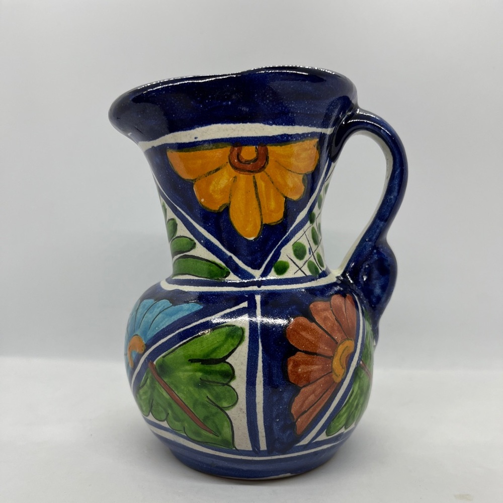 Vintage ColorfulMexican Handcrafted Pottery Pitcher 6 Inches Tall